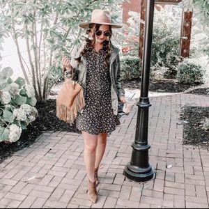 Floral long sleeve button down dress